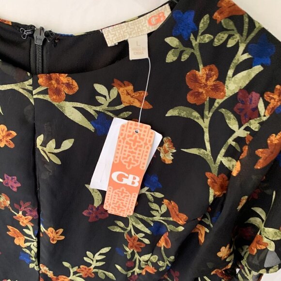 Gianni Bini Black Floral Print Loose Flowing Dress. Keyhole neckline. Large NWT - Picture 8 of 11